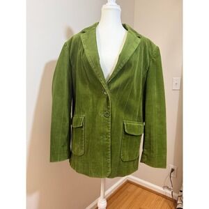 Jones New York Corduroy Blazer Women 2X Green Good Cotton Stretch Button Front
